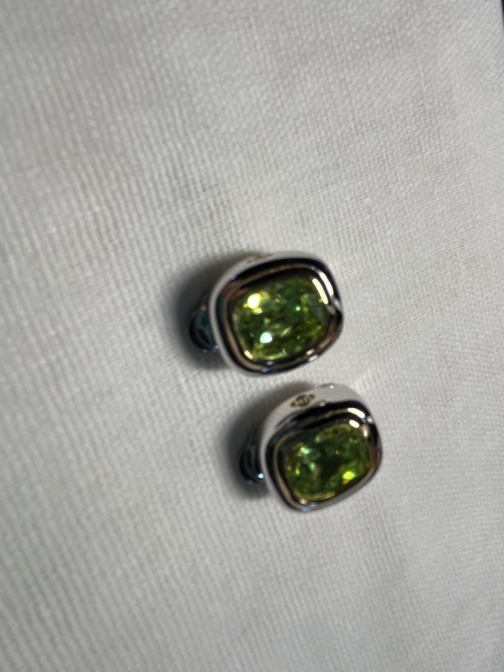 John Medeiros Peridot Cushion-Cut Silver Clip Earrings